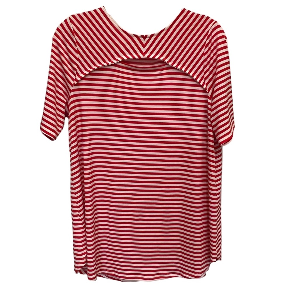 CHICO’S Isla Capri Peek-A-Boo Cutout Red & White Striped Top, Size 0 (small 4)